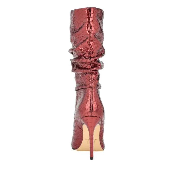 Marc Fisher Boots Women Romy Heeled Boot Red Snake Suede
