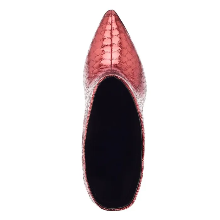 Marc Fisher Boots Women Romy Heeled Boot Red Snake Suede