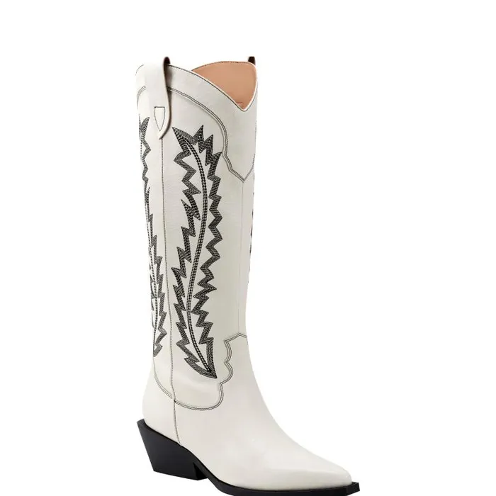 Marc Fisher Boots Women Roselle Western Boot Chic Cream Leather