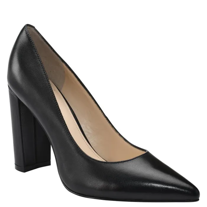 Marc Fisher Heels and Pumps Women Abilene Block Heel Pointy Toe Pump Black Leather
