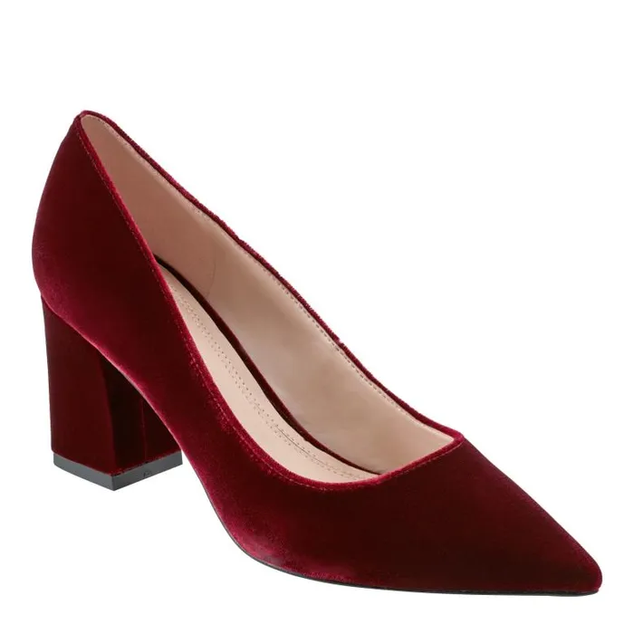 Marc Fisher Heels and Pumps Women Zala Block Heel Pointy Toe Pump Dark Red Velvet