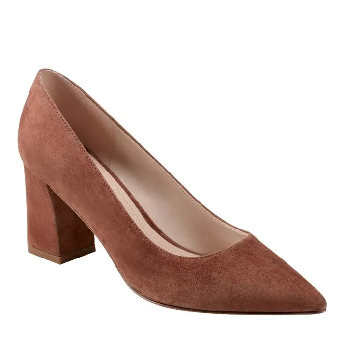 Marc Fisher Heels and Pumps Women Zala Block Heel Pointy Toe Pump Medium Natural Suede