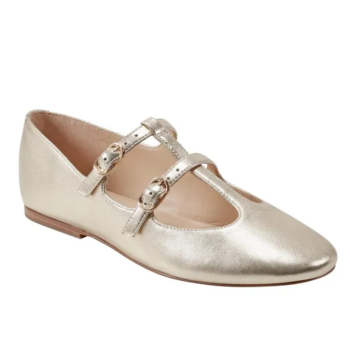 Marc Fisher Loafers and Flats Women Evie Ballet Flat Gold Leather