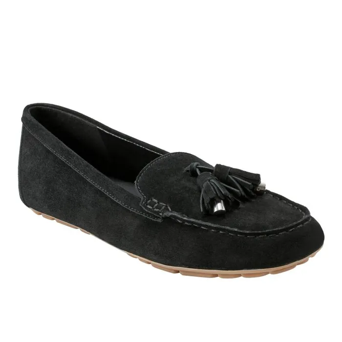 Marc Fisher Loafers and Flats Women Layney Casual Tassle Loafer Black Suede