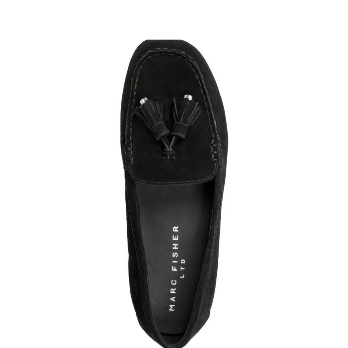 Marc Fisher Loafers and Flats Women Layney Casual Tassle Loafer Black Suede