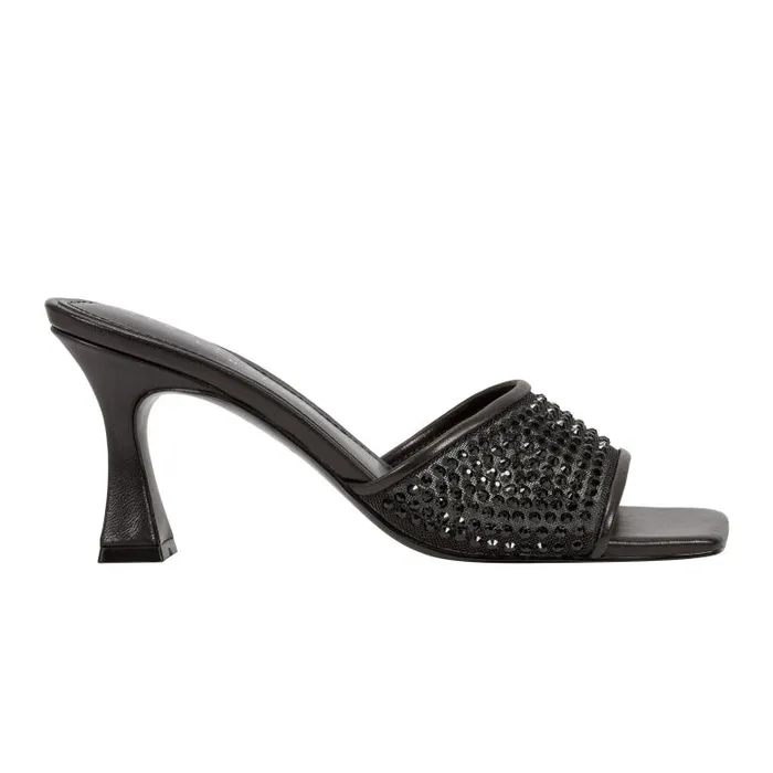 Marc Fisher Mules and Slides Women Delaney Studded Slide Sandal Black Leather Marc Fisher Mules and Slides Women Delaney Studded Slide Sandal Black Leather