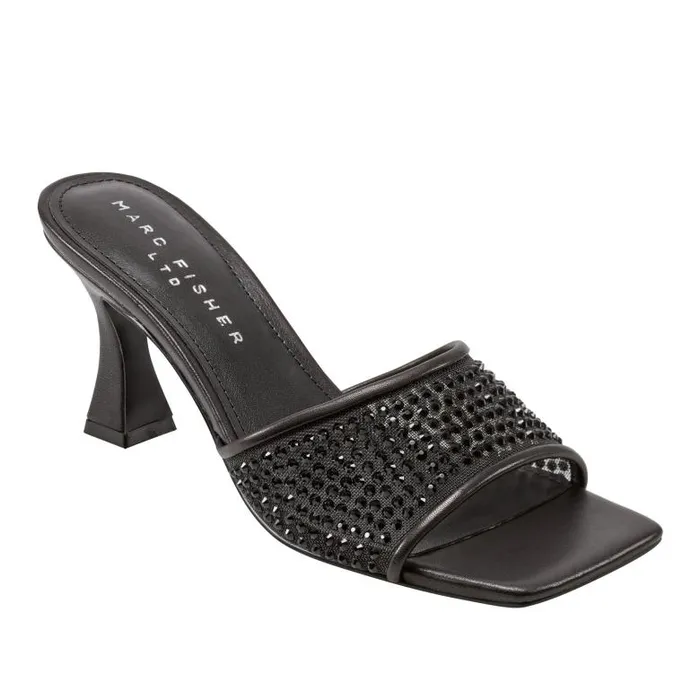 Marc Fisher Mules and Slides Women Delaney Studded Slide Sandal Black Leather