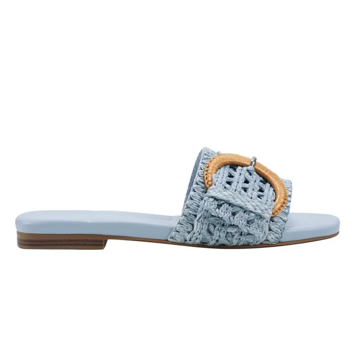 Marc Fisher Mules and Slides Women Loree Flat Slide Sandal Light Blue