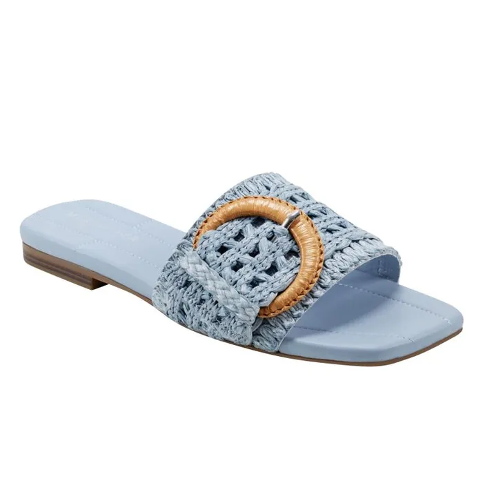 Marc Fisher Mules and Slides Women Loree Flat Slide Sandal Light Blue