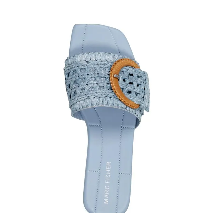 Marc Fisher Mules and Slides Women Loree Flat Slide Sandal Light Blue