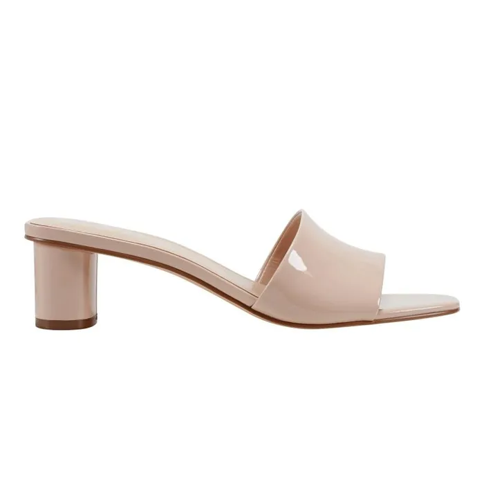 Marc Fisher Mules and Slides Women Nemmie Heeled Slide Sandal Natural Patent Leather Marc Fisher Mules and Slides Women Nemmie Heeled Slide Sandal Natural Patent Leather