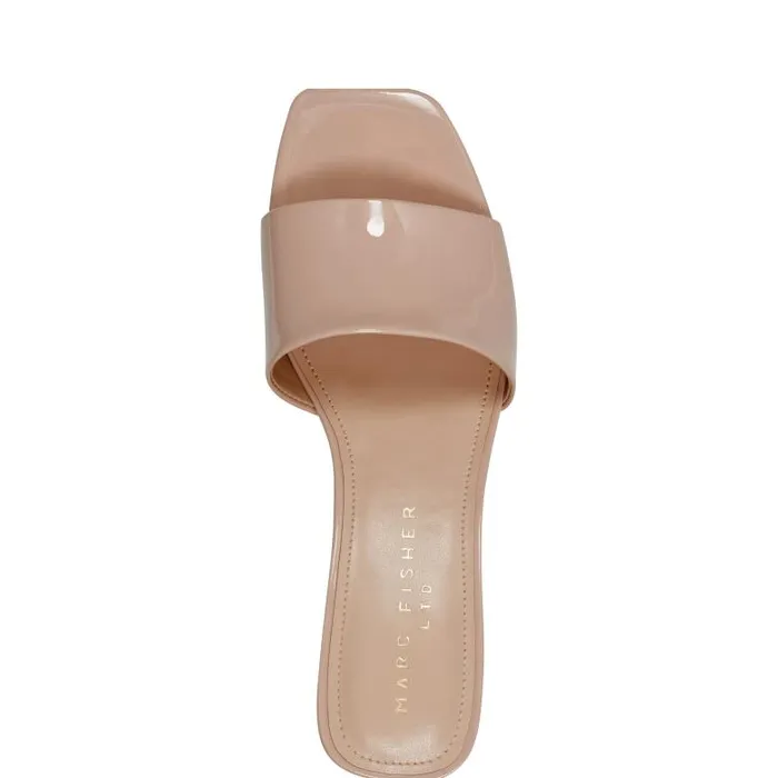 Marc Fisher Mules and Slides Women Nemmie Heeled Slide Sandal Natural Patent Leather