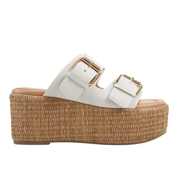 Marc Fisher Mules and Slides Women Palery Platform Buckle Slide Sandal Ivory Leather Marc Fisher Mules and Slides Women Palery Platform Buckle Slide Sandal Ivory Leather