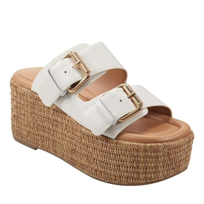 Marc Fisher Mules and Slides Women Palery Platform Buckle Slide Sandal Ivory Leather