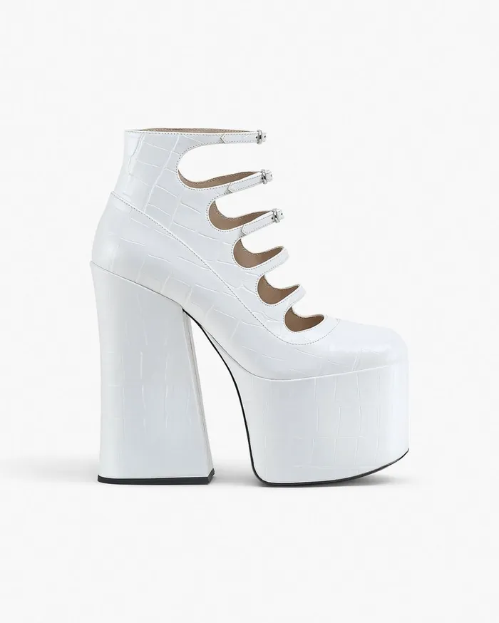 Marc Jacobs Boots The Croc Embossed Kiki Ankle Boot Cotton White 8211 Women