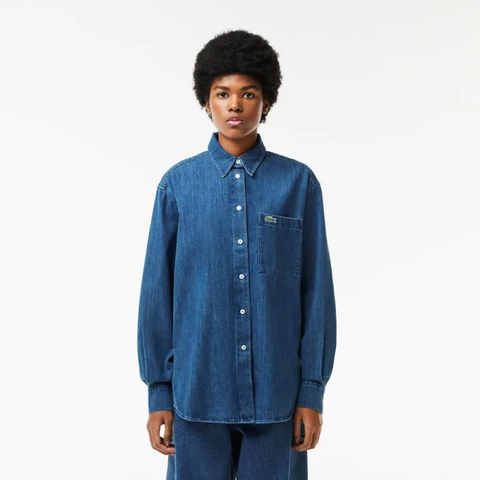Matching Sets Women Lacoste Women039s Oversized Cotton Denim Shirt Blue Chine 36l Matching Sets Women Lacoste Women039s Oversized Cotton Denim Shirt Blue Chine 36l