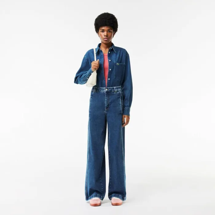 Matching Sets Women Lacoste Women039s Oversized Cotton Denim Shirt Blue Chine 36l