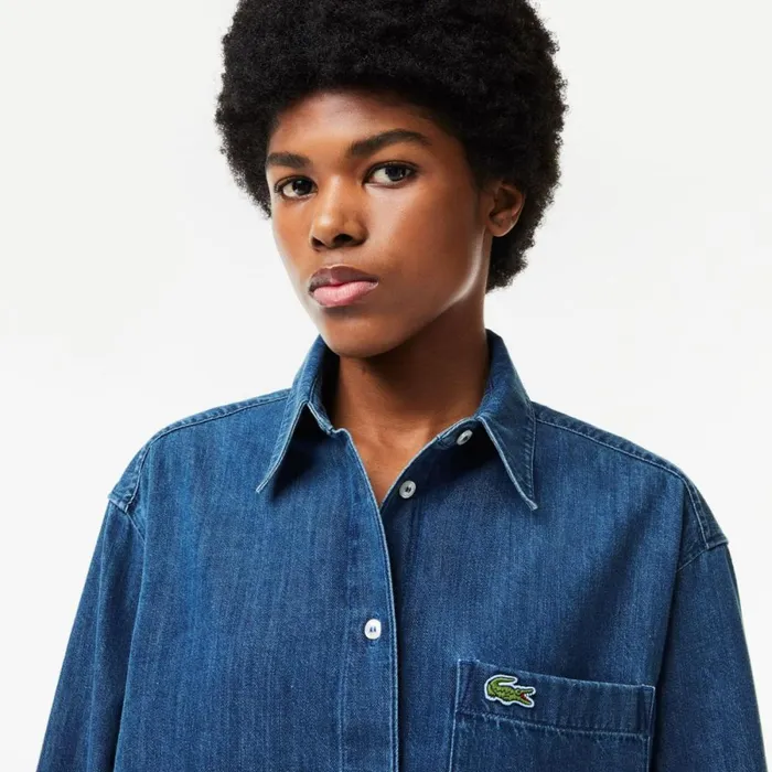 Matching Sets Women Lacoste Women039s Oversized Cotton Denim Shirt Blue Chine 36l