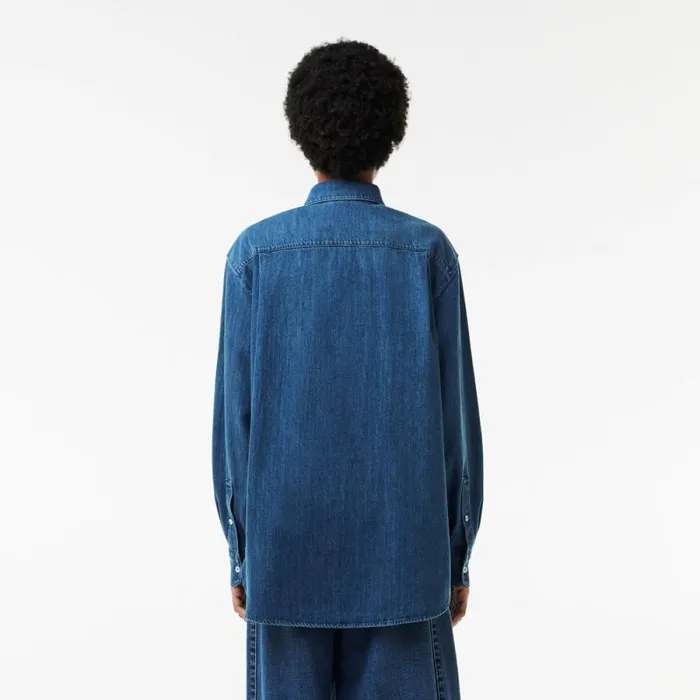 Matching Sets Women Lacoste Women039s Oversized Cotton Denim Shirt Blue Chine 36l