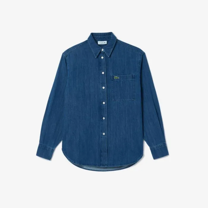 Matching Sets Women Lacoste Women039s Oversized Cotton Denim Shirt Blue Chine 36l