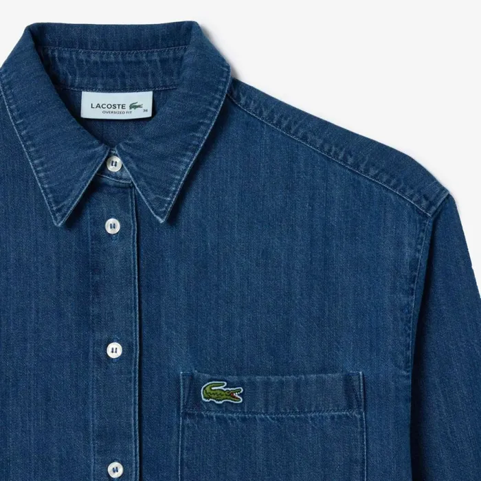 Matching Sets Women Lacoste Women039s Oversized Cotton Denim Shirt Blue Chine 36l