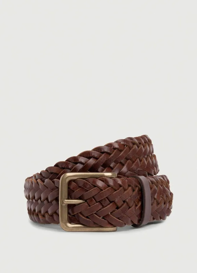 Men Belts Hackett London Brown Leather Braided Belt Brown