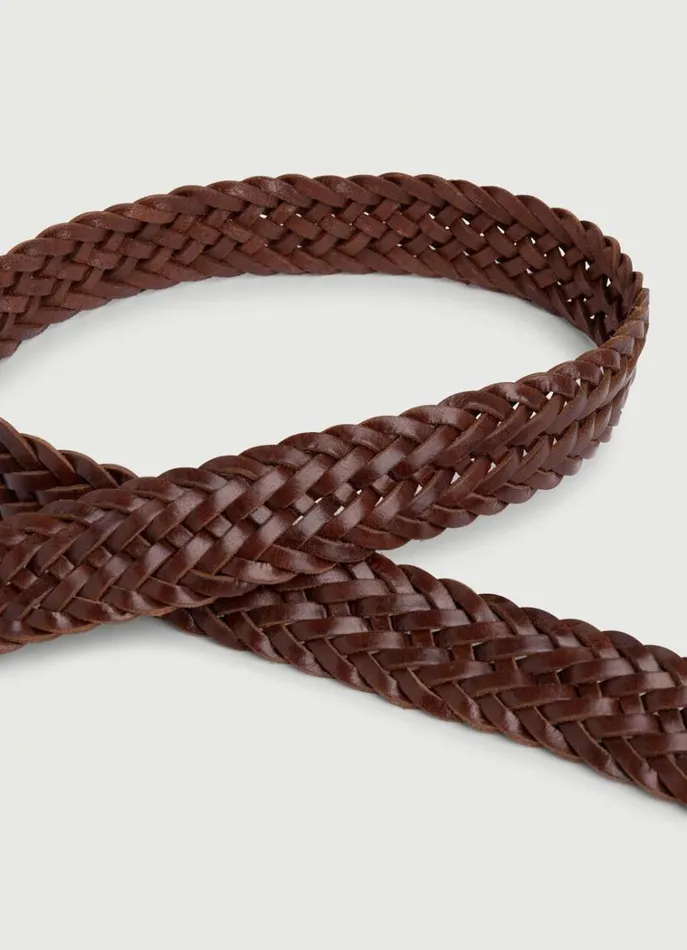 Men Belts Hackett London Brown Leather Braided Belt Brown