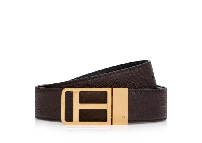 Men Belts Tom Ford Small Grain Leather Reversible Framed T Belt Brown Black