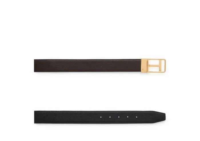 Men Belts Tom Ford Small Grain Leather Reversible Framed T Belt Brown Black