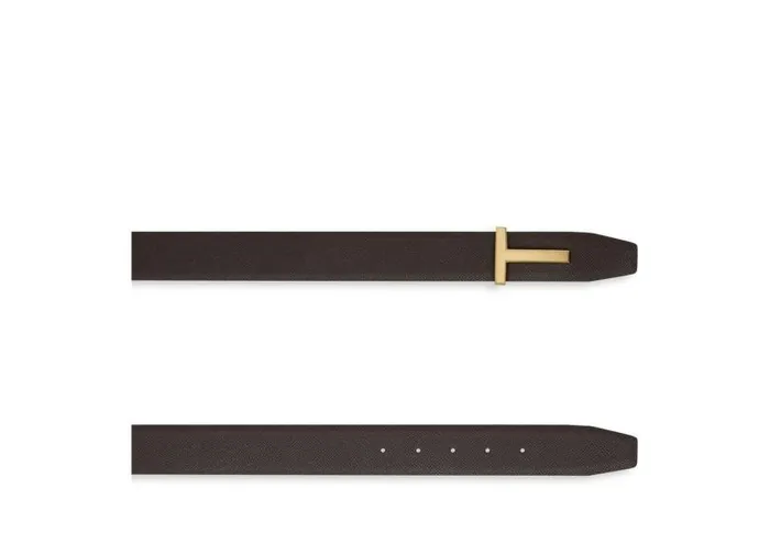 Men Belts Tom Ford Small Grain Leather T Icon Belt Chocolate Almond Men Belts Tom Ford Small Grain Leather T Icon Belt Chocolate Almond