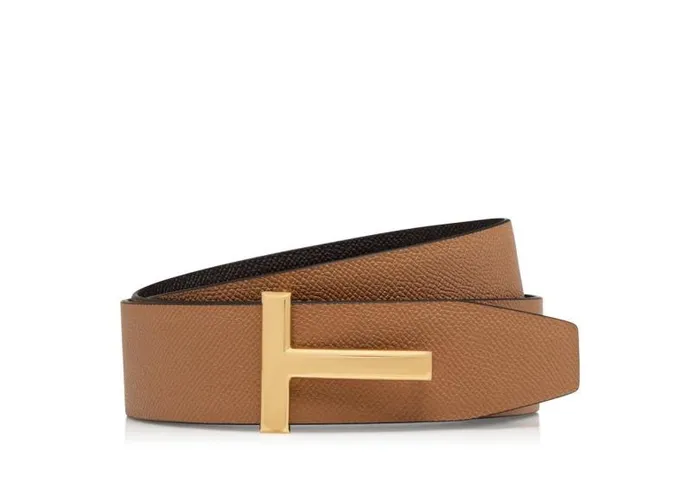 Men Belts Tom Ford Small Grain Leather T Icon Belt Chocolate Almond Men Belts Tom Ford Small Grain Leather T Icon Belt Chocolate Almond