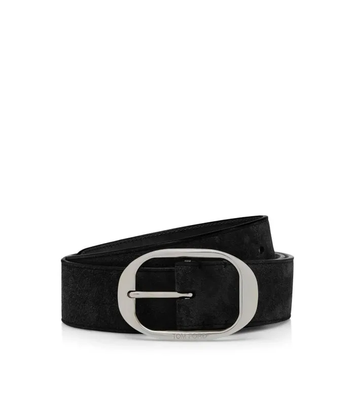 Men Belts Tom Ford Suede Oval Belt Black