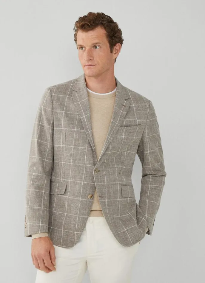 Men Blazers Hackett London Check Blazer Taupe Beige