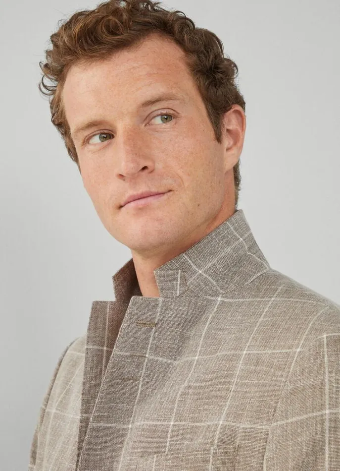 Men Blazers Hackett London Check Blazer Taupe Beige