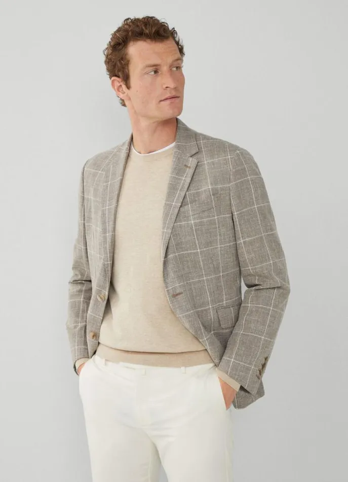 Men Blazers Hackett London Check Blazer Taupe Beige