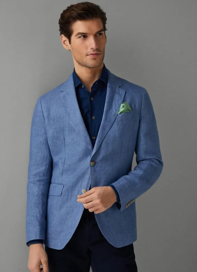 Men Blazers Hackett London Classic Fit Linen Blazer Chambray Blue