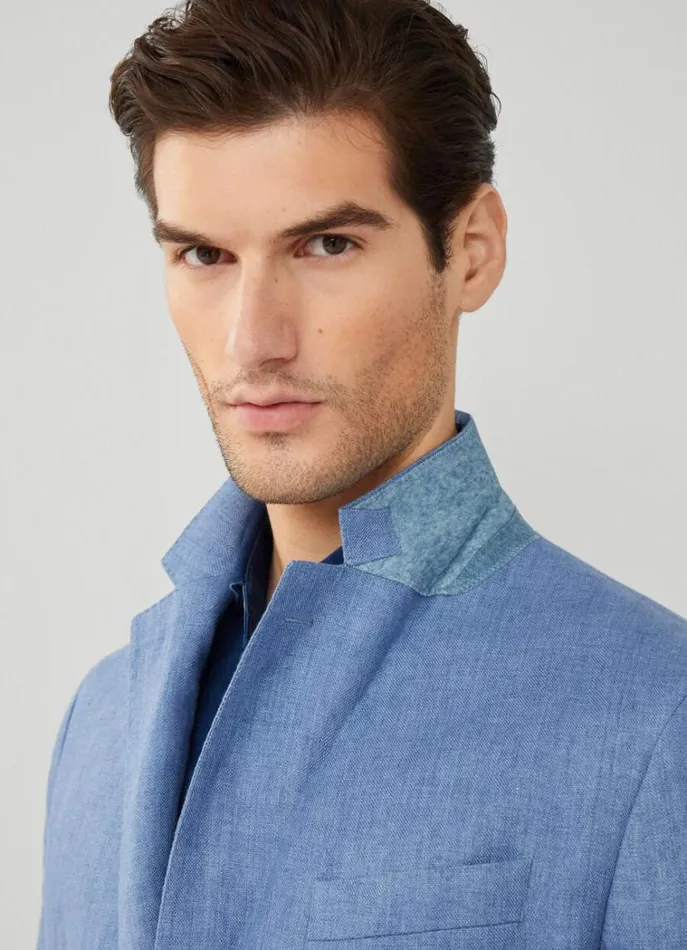 Men Blazers Hackett London Classic Fit Linen Blazer Chambray Blue