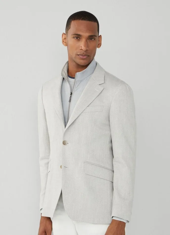 Men Blazers Hackett London Cotton Hybrid Blazer Light Grey