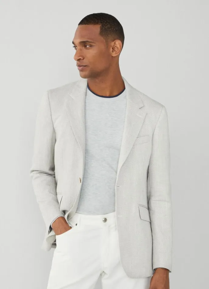 Men Blazers Hackett London Cotton Hybrid Blazer Light Grey