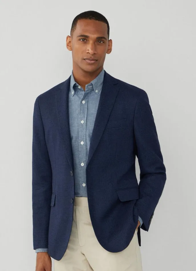 Men Blazers Hackett London Wool And Linen Blazer Brightnavy