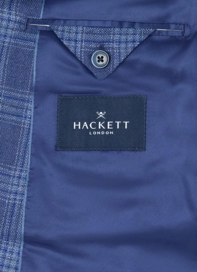 Men Blazers Hackett London Wool And Silk Checked Blazer Blue
