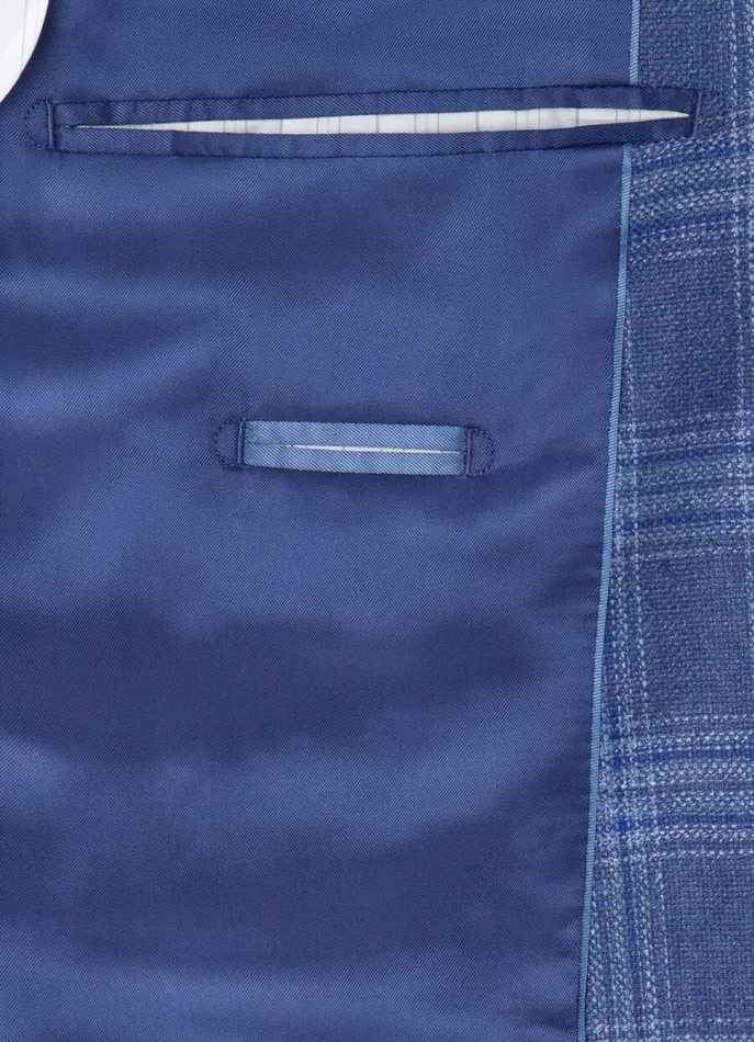 Men Blazers Hackett London Wool And Silk Checked Blazer Blue