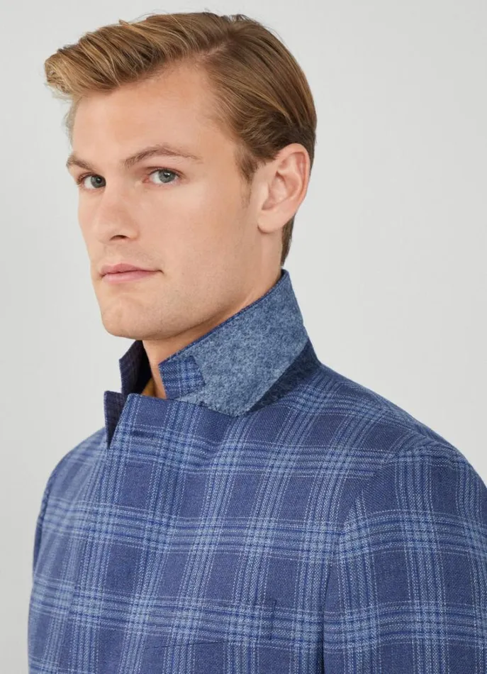 Men Blazers Hackett London Wool And Silk Checked Blazer Blue