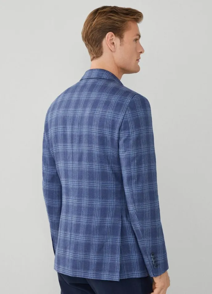 Men Blazers Hackett London Wool And Silk Checked Blazer Blue