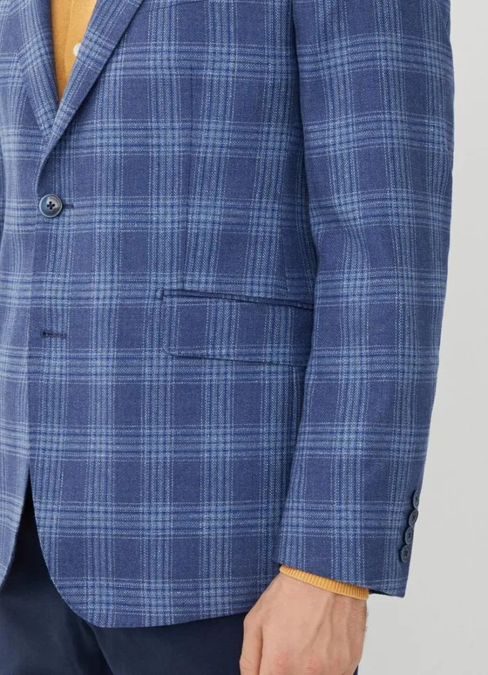 Men Blazers Hackett London Wool And Silk Checked Blazer Blue