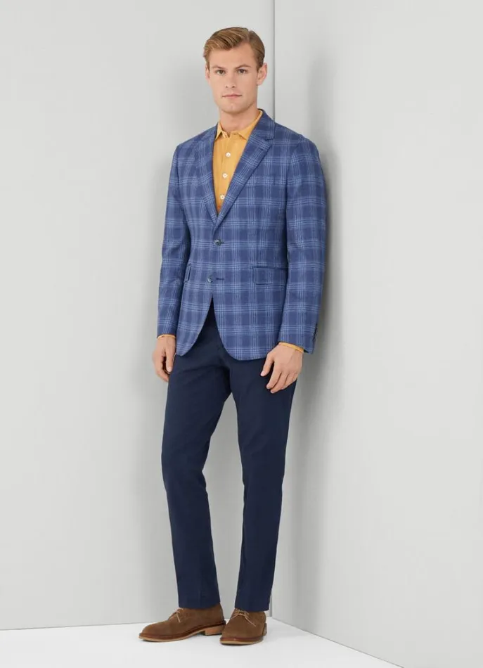 Men Blazers Hackett London Wool And Silk Checked Blazer Blue
