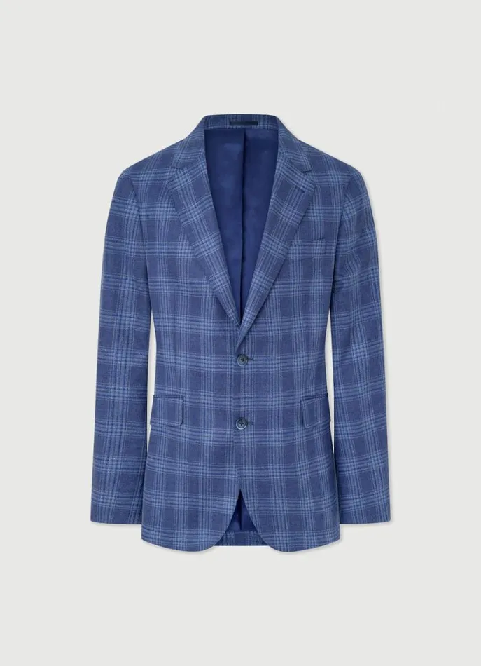 Men Blazers Hackett London Wool And Silk Checked Blazer Blue
