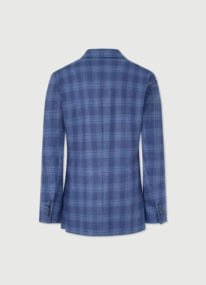 Men Blazers Hackett London Wool And Silk Checked Blazer Blue