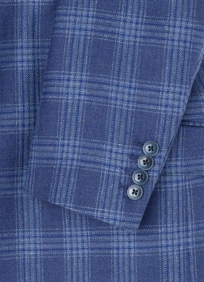 Men Blazers Hackett London Wool And Silk Checked Blazer Blue