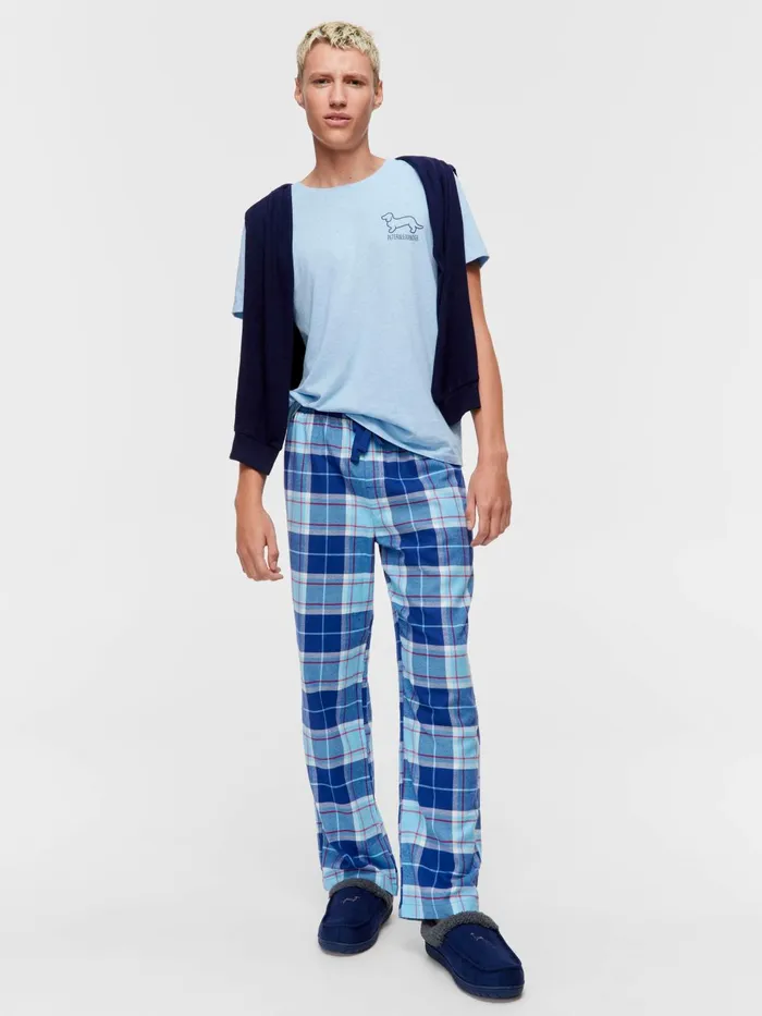 Men Blue Check Flannelette Pj Pant Multi Peter Alexander Pants